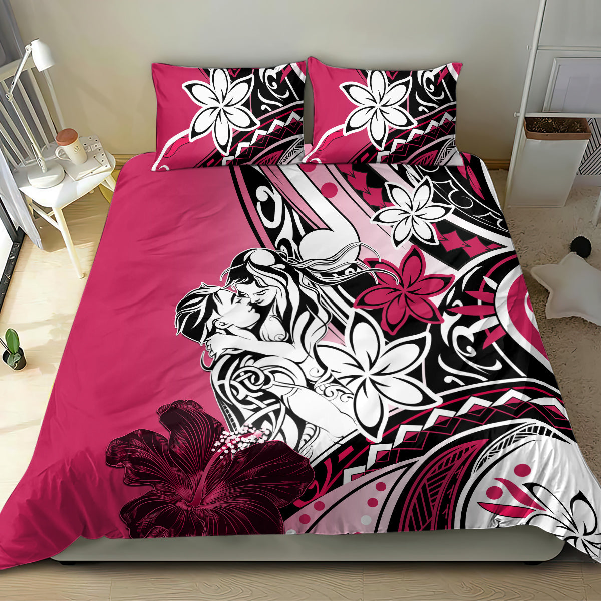 Polynesian Valentine Bedding Set Couple Floral Unique Pink Version LT01 - Polynesian Pride