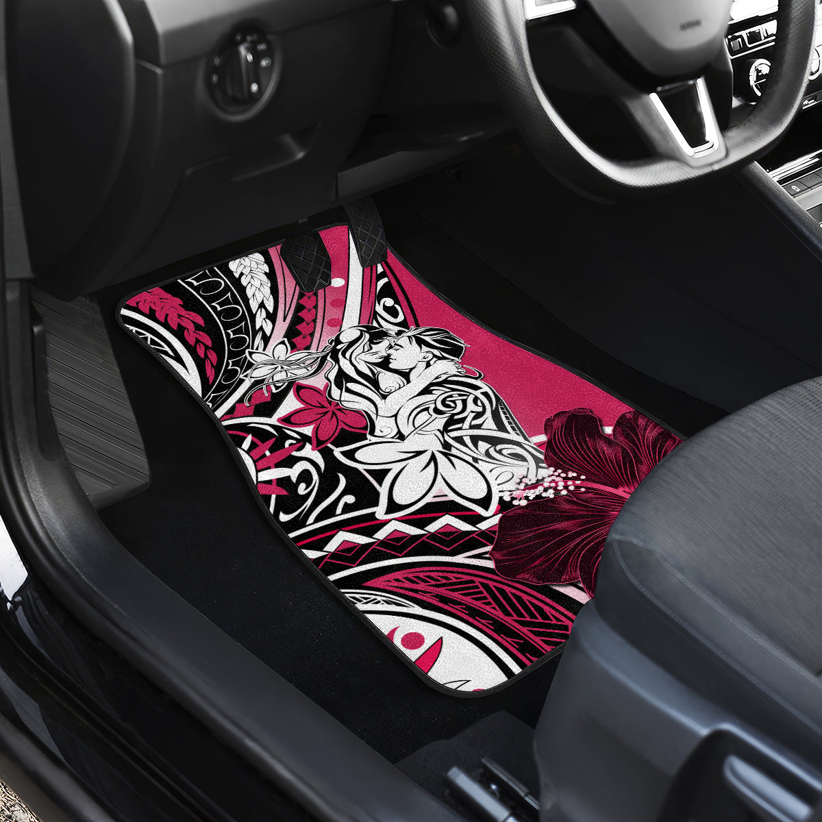 Polynesian Valentine Car Mats Couple Floral Unique Pink Version LT01 - Polynesian Pride