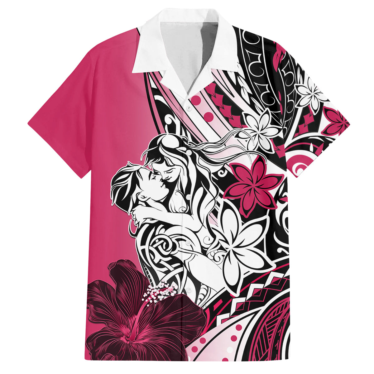Polynesian Valentine Family Matching Long Sleeve Bodycon Dress and Hawaiian Shirt Couple Floral Unique Pink Version LT01 Dad's Shirt - Short Sleeve Pink - Polynesian Pride