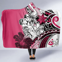 Polynesian Valentine Hooded Blanket Couple Floral Unique Pink Version LT01 - Polynesian Pride