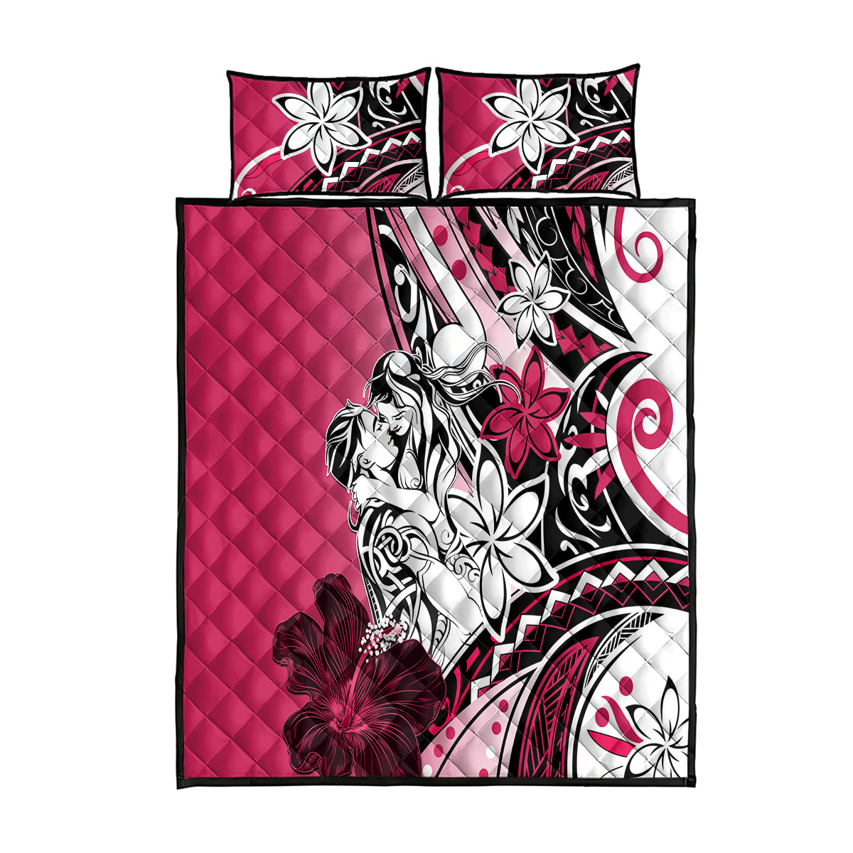 Polynesian Valentine Quilt Bed Set Couple Floral Unique Pink Version LT01 Pink - Polynesian Pride
