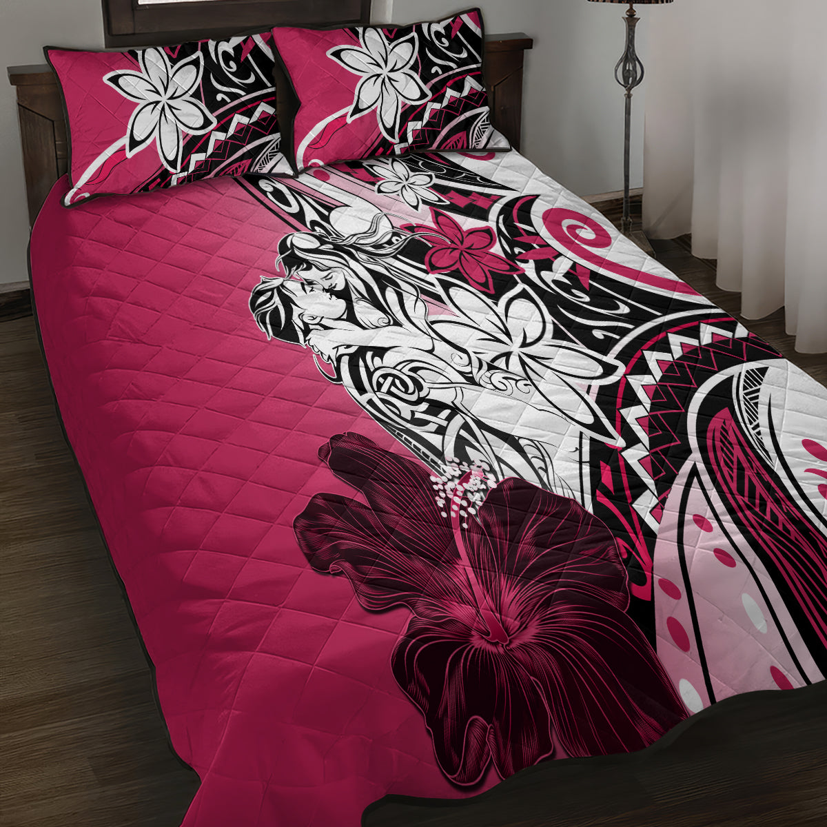 Polynesian Valentine Quilt Bed Set Couple Floral Unique Pink Version LT01 - Polynesian Pride
