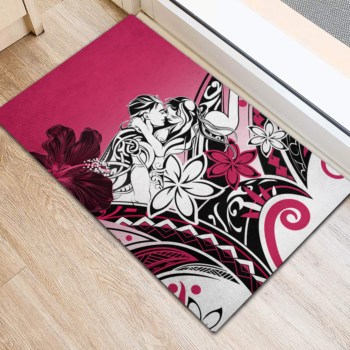 Polynesian Valentine Rubber Doormat Couple Floral Unique Pink Version LT01 - Polynesian Pride