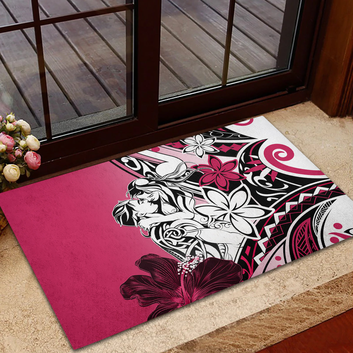 Polynesian Valentine Rubber Doormat Couple Floral Unique Pink Version LT01 - Polynesian Pride