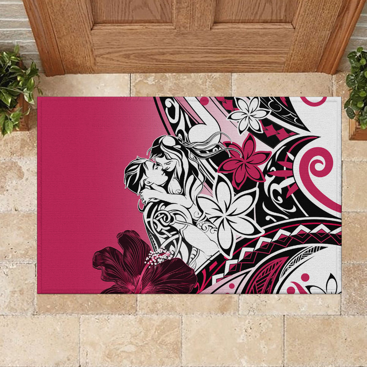 Polynesian Valentine Rubber Doormat Couple Floral Unique Pink Version LT01 - Polynesian Pride