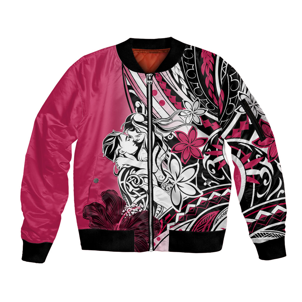 Polynesian Valentine Sleeve Zip Bomber Jacket Couple Floral Unique Pink Version LT01 Unisex Pink - Polynesian Pride