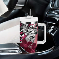 Polynesian Valentine Tumbler With Handle Couple Floral Unique Pink Version