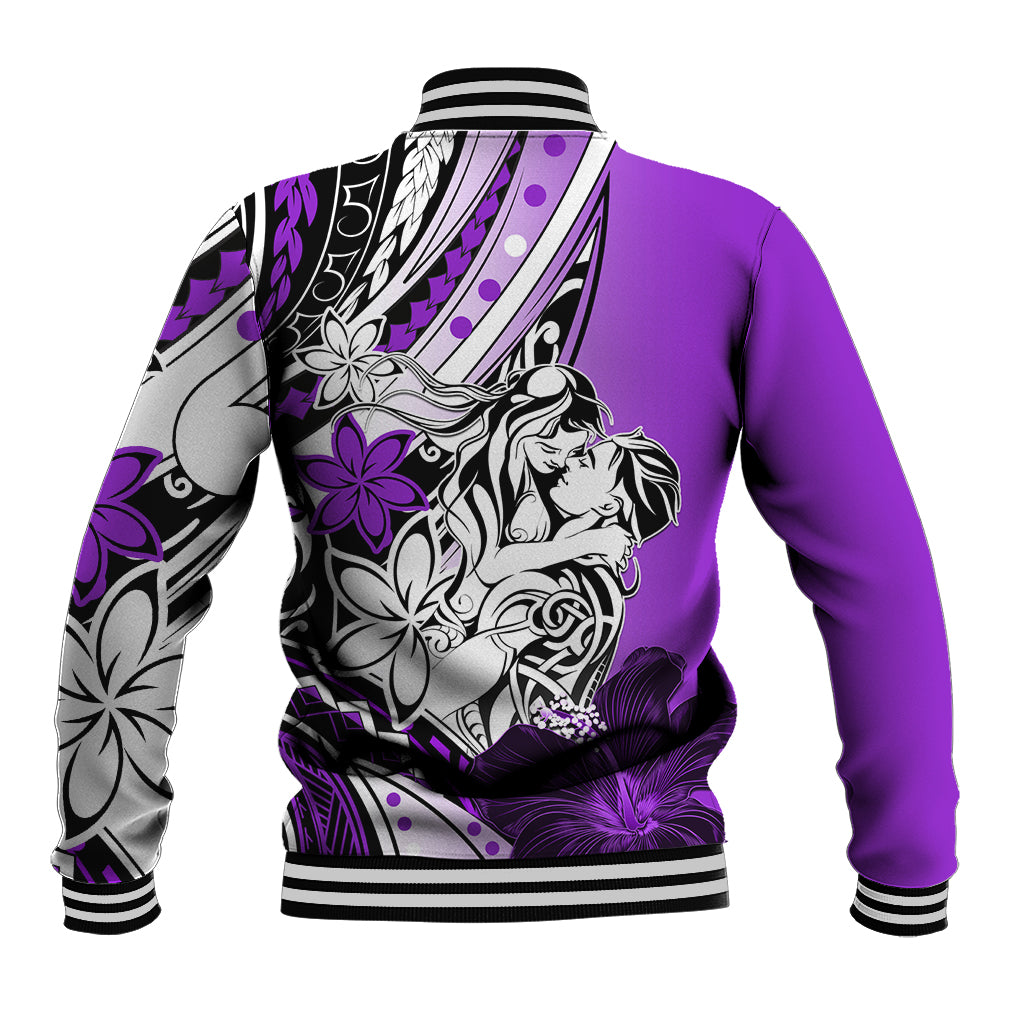 Polynesian Valentine Baseball Jacket Couple Floral Unique Purple Version LT01 - Polynesian Pride
