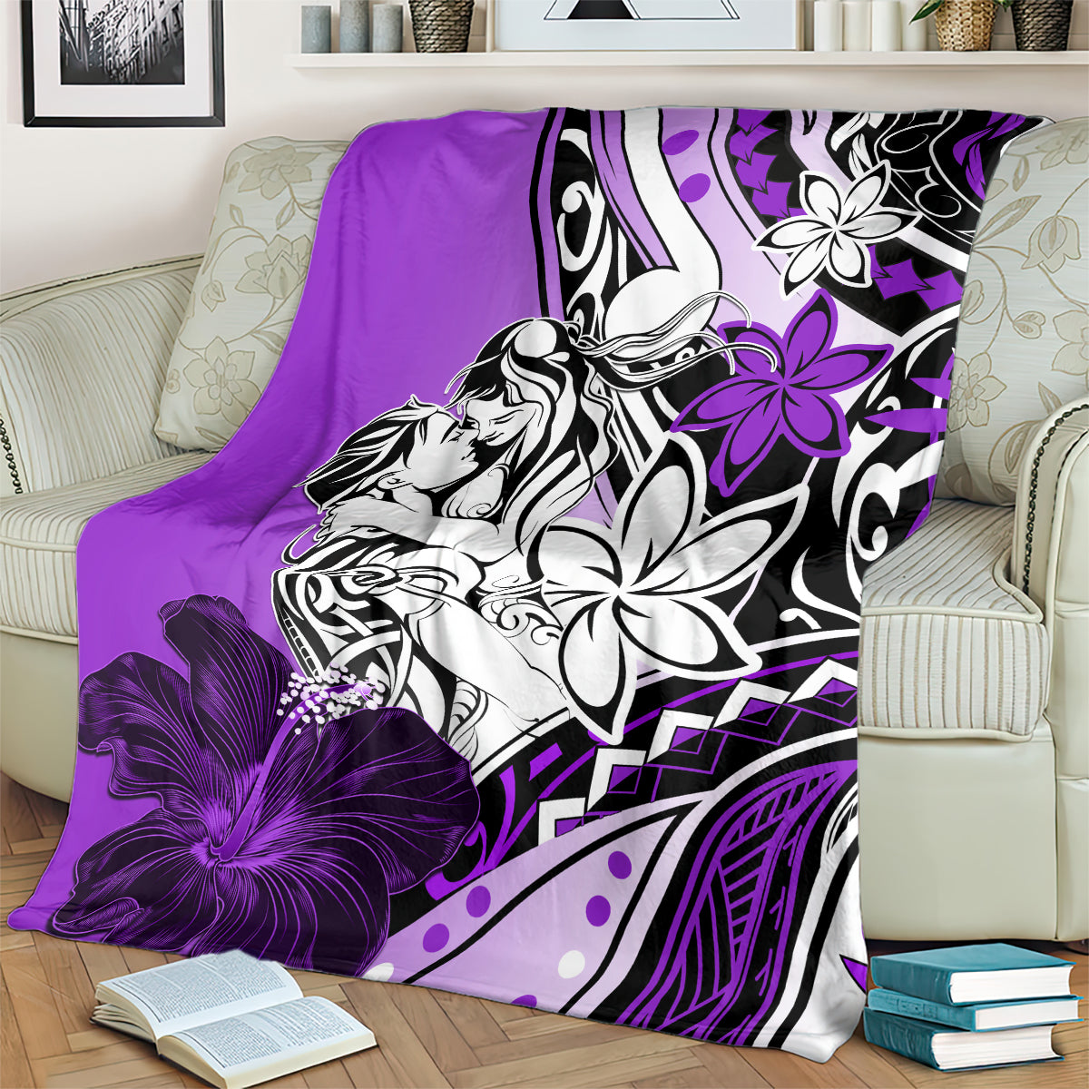 Polynesian Valentine Blanket Couple Floral Unique Purple Version LT01 - Polynesian Pride
