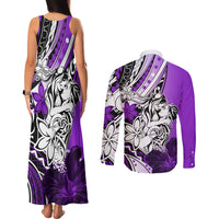 Polynesian Valentine Couples Matching Tank Maxi Dress and Long Sleeve Button Shirt Couple Floral Unique Purple Version LT01 - Polynesian Pride