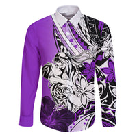 Polynesian Valentine Family Matching Long Sleeve Bodycon Dress and Hawaiian Shirt Couple Floral Unique Purple Version LT01 Dad's Shirt - Long Sleeve Purple - Polynesian Pride