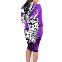 Polynesian Valentine Family Matching Long Sleeve Bodycon Dress and Hawaiian Shirt Couple Floral Unique Purple Version LT01 - Polynesian Pride