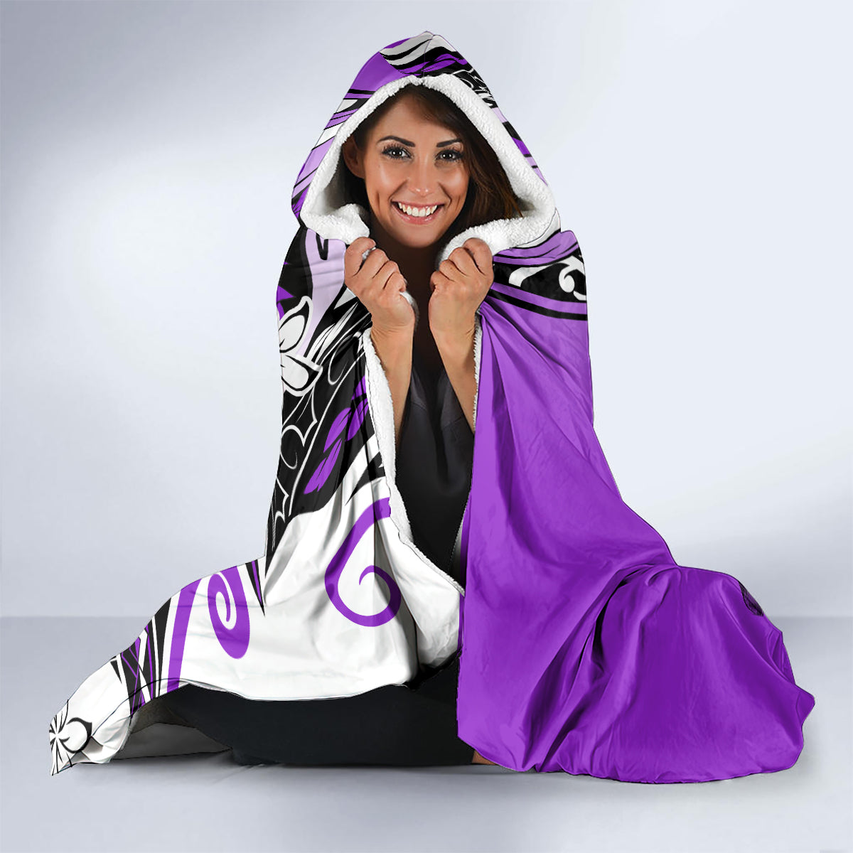 Polynesian Valentine Hooded Blanket Couple Floral Unique Purple Version LT01 - Polynesian Pride