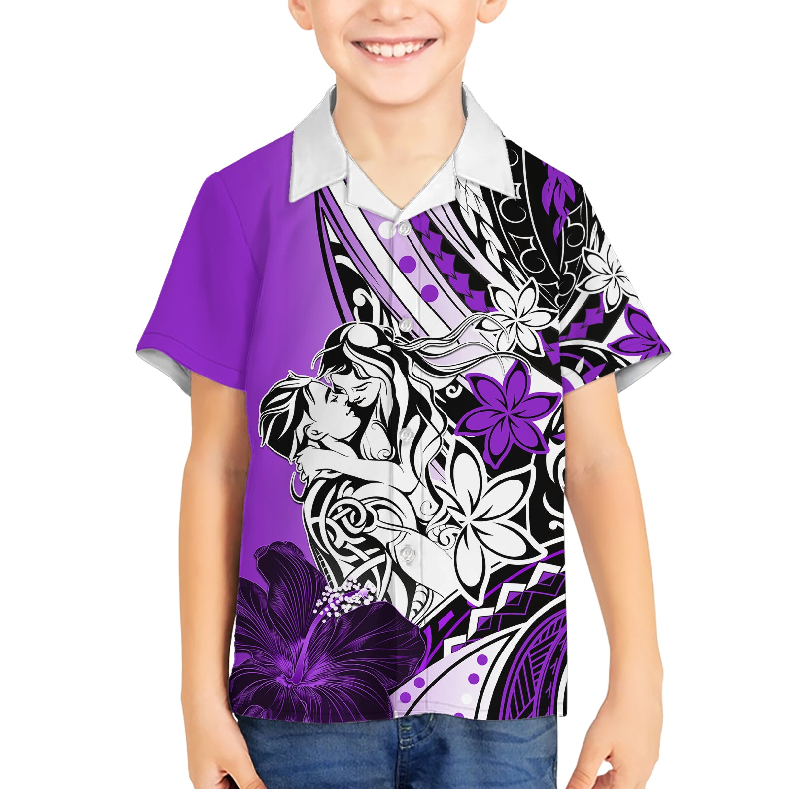 Polynesian Valentine Kid Hawaiian Shirt Couple Floral Unique Purple Version LT01 Kid Purple - Polynesian Pride