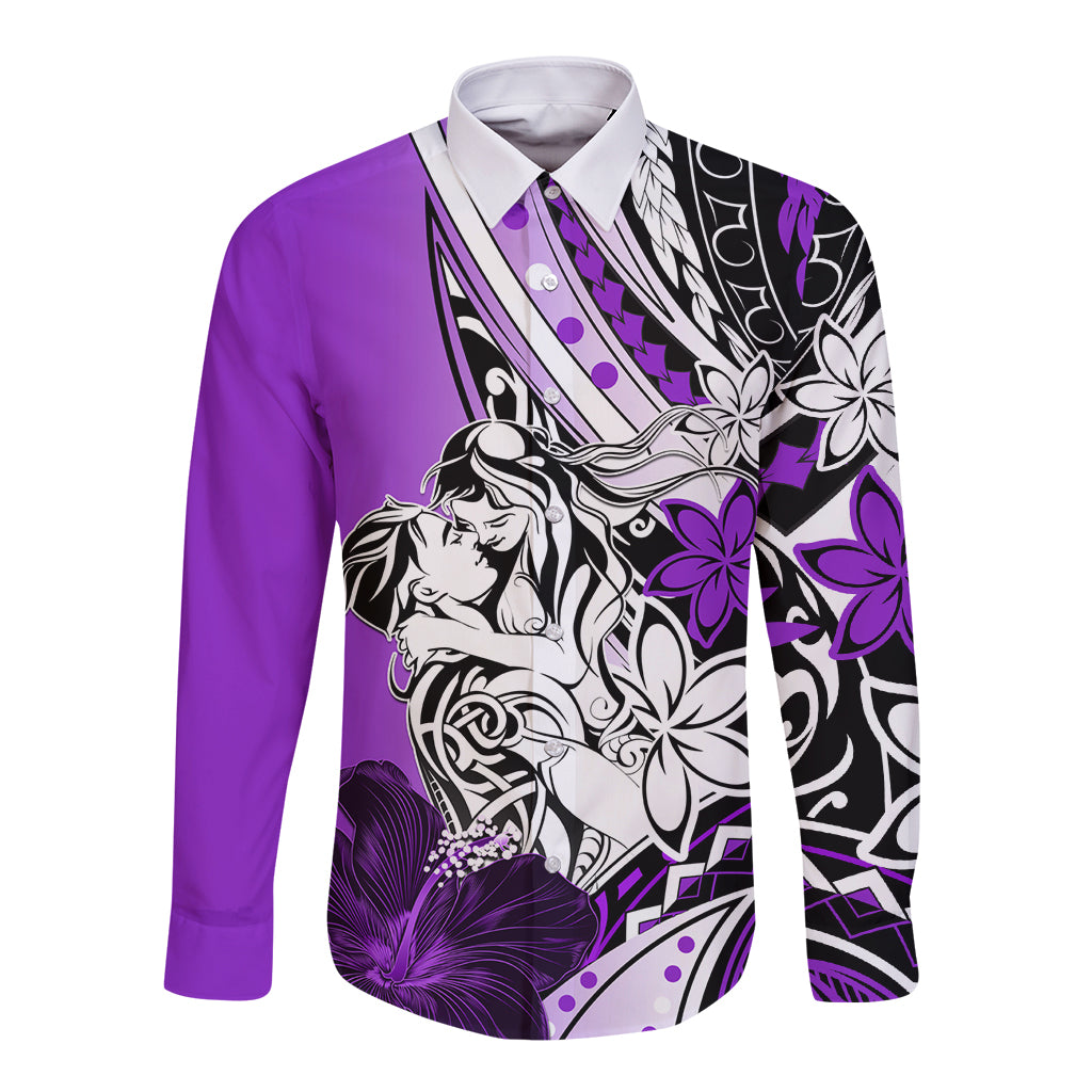 Polynesian Valentine Long Sleeve Button Shirt Couple Floral Unique Purple Version LT01 Unisex Purple - Polynesian Pride