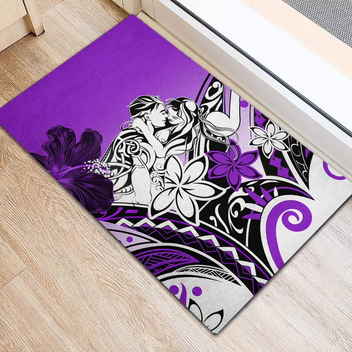 Polynesian Valentine Rubber Doormat Couple Floral Unique Purple Version LT01 - Polynesian Pride