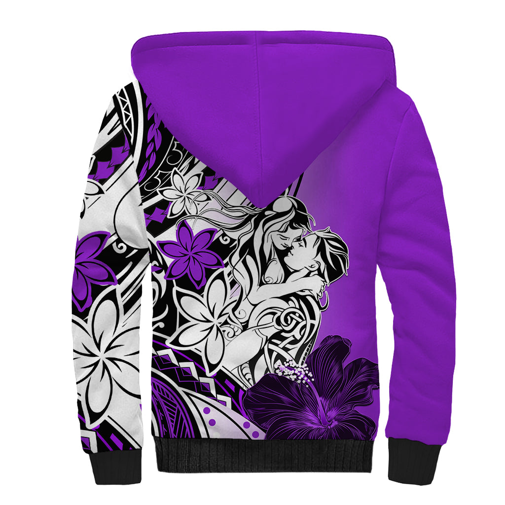 Polynesian Valentine Sherpa Hoodie Couple Floral Unique Purple Version LT01 - Polynesian Pride