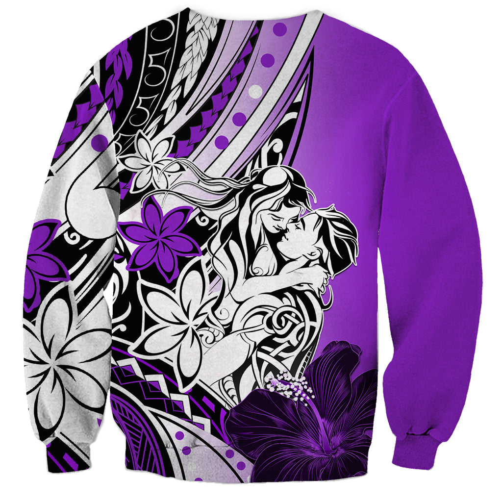 Polynesian Valentine Sweatshirt Couple Floral Unique Purple Version LT01 - Polynesian Pride