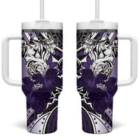 Polynesian Valentine Tumbler With Handle Couple Floral Unique Purple Version