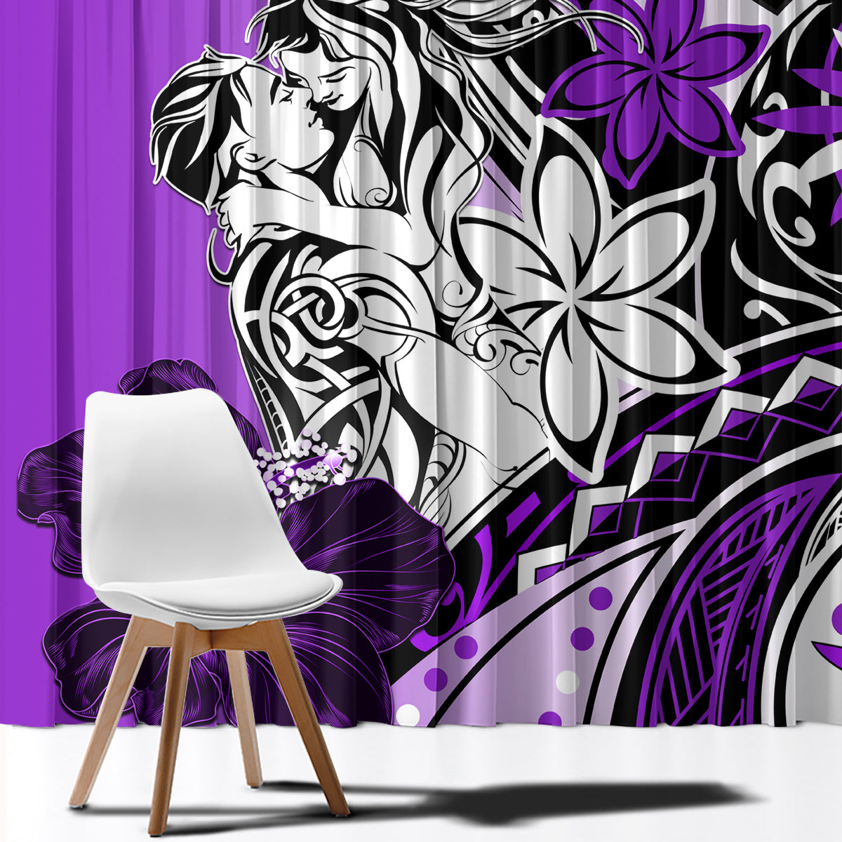 Polynesian Valentine Window Curtain Couple Floral Unique Purple Version LT01 - Polynesian Pride