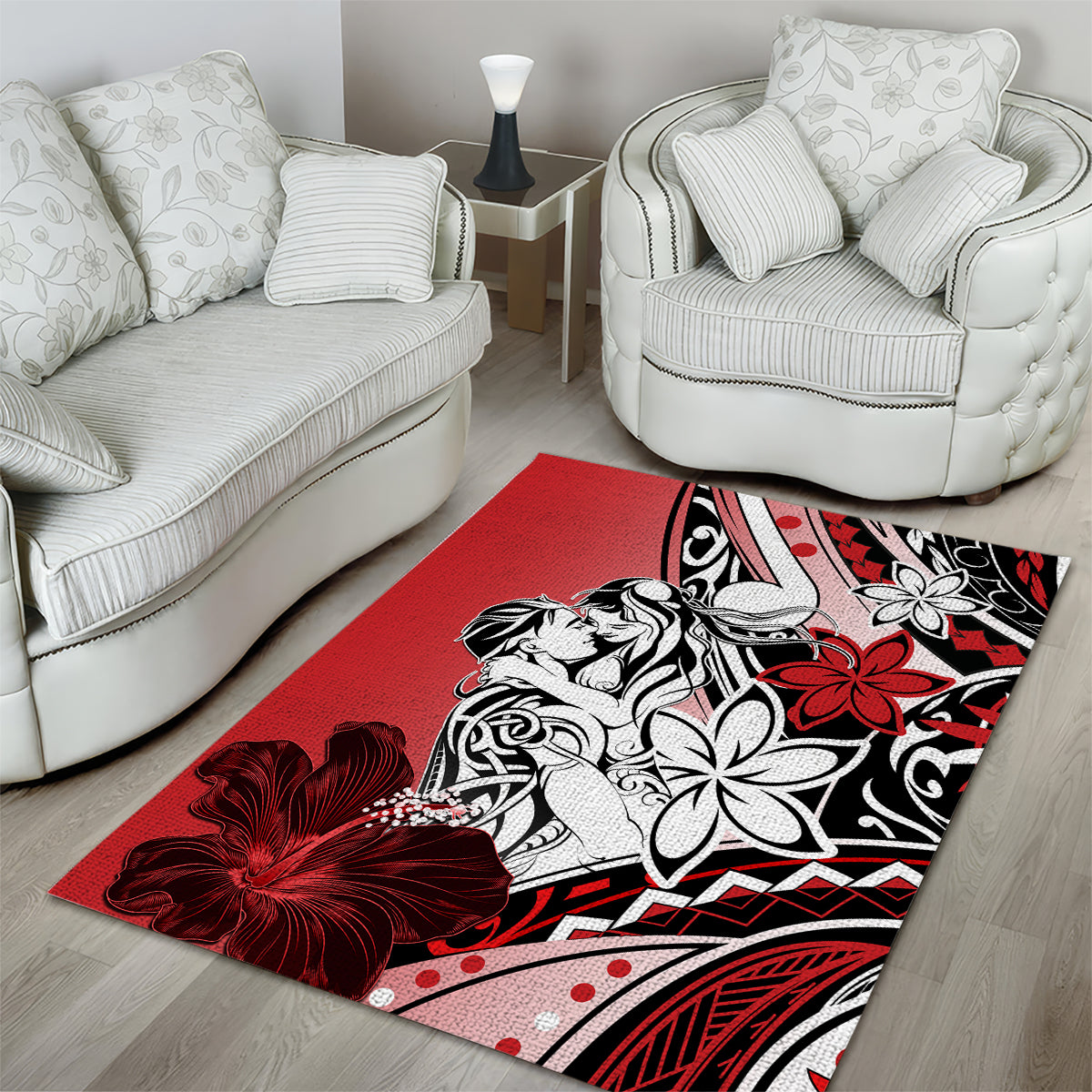Polynesian Valentine Area Rug Couple Floral Unique Red Version LT01 - Polynesian Pride