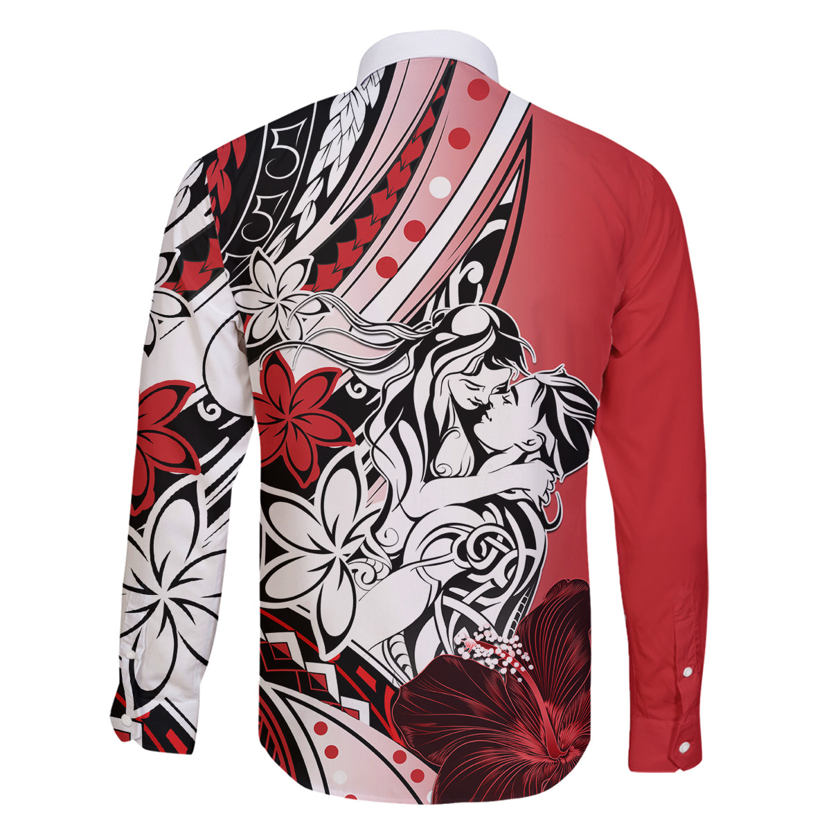 Polynesian Valentine Family Matching Off Shoulder Long Sleeve Dress and Hawaiian Shirt Couple Floral Unique Red Version LT01 - Polynesian Pride