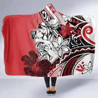 Polynesian Valentine Hooded Blanket Couple Floral Unique Red Version LT01 - Polynesian Pride
