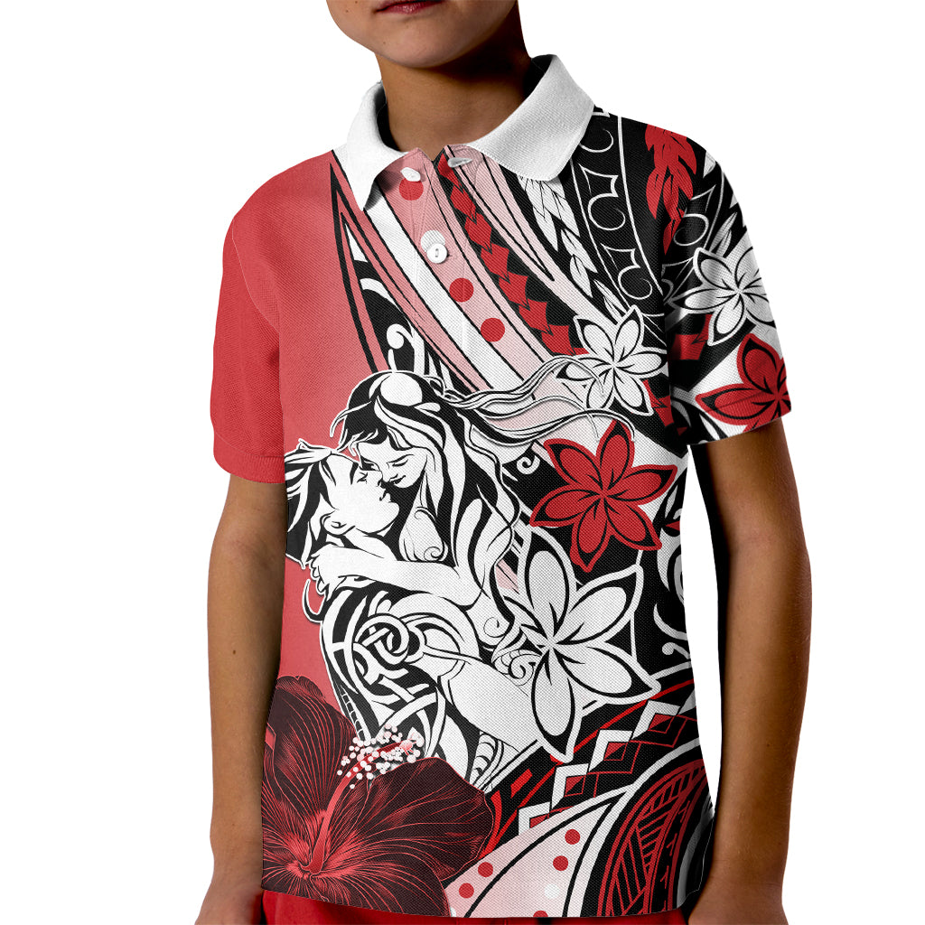 Polynesian Valentine Kid Polo Shirt Couple Floral Unique Red Version LT01 Kid Red - Polynesian Pride