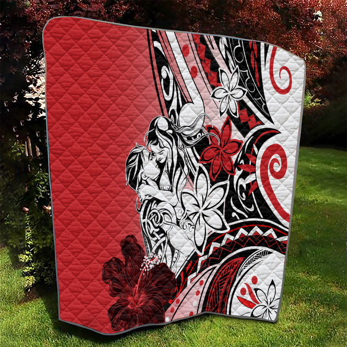 Polynesian Valentine Quilt Couple Floral Unique Red Version LT01 - Polynesian Pride