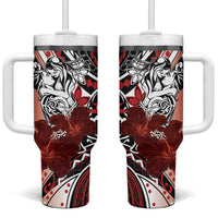 Polynesian Valentine Tumbler With Handle Couple Floral Unique Red Version