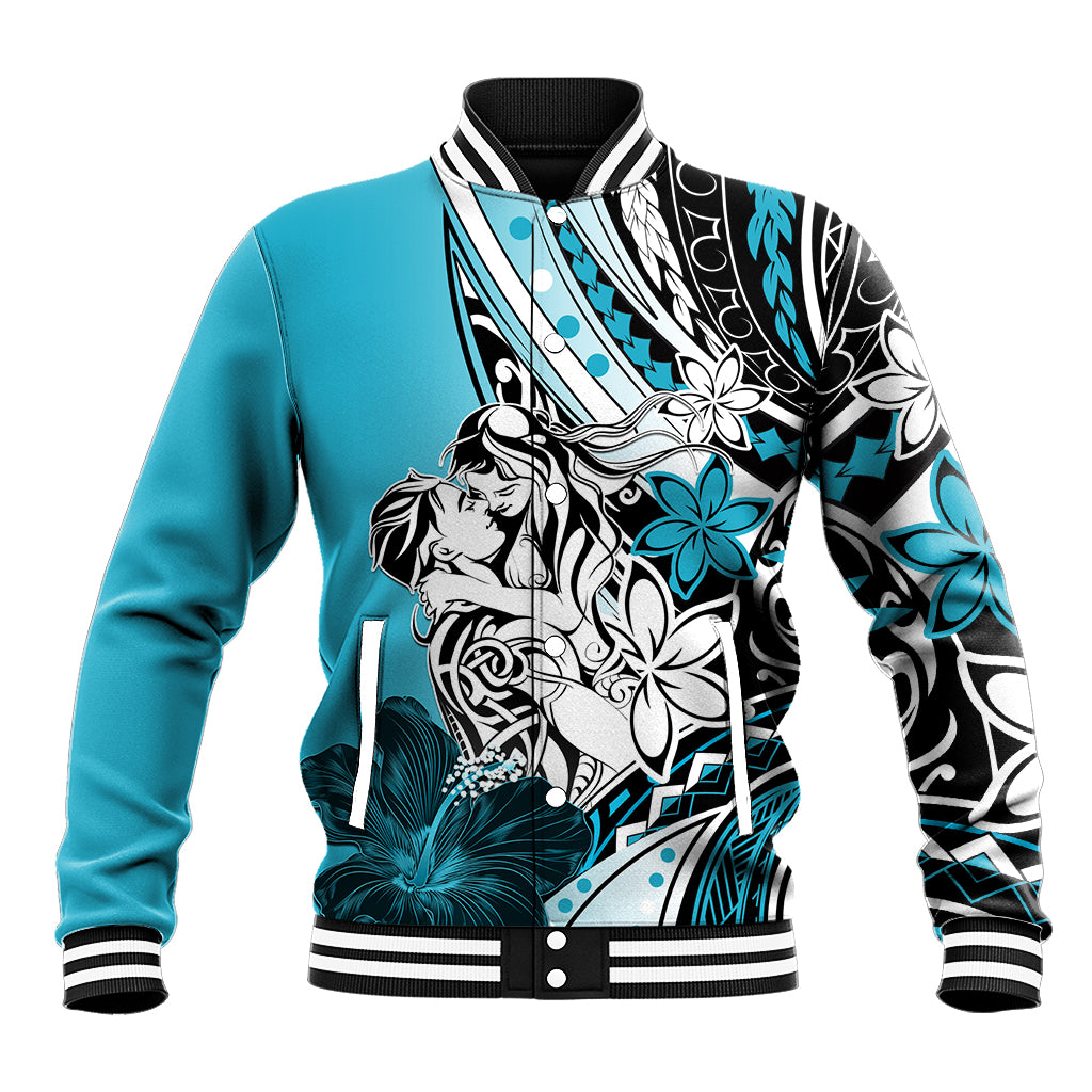 Polynesian Valentine Baseball Jacket Couple Floral Unique Sky Blue Version LT01 Unisex Sky - Polynesian Pride