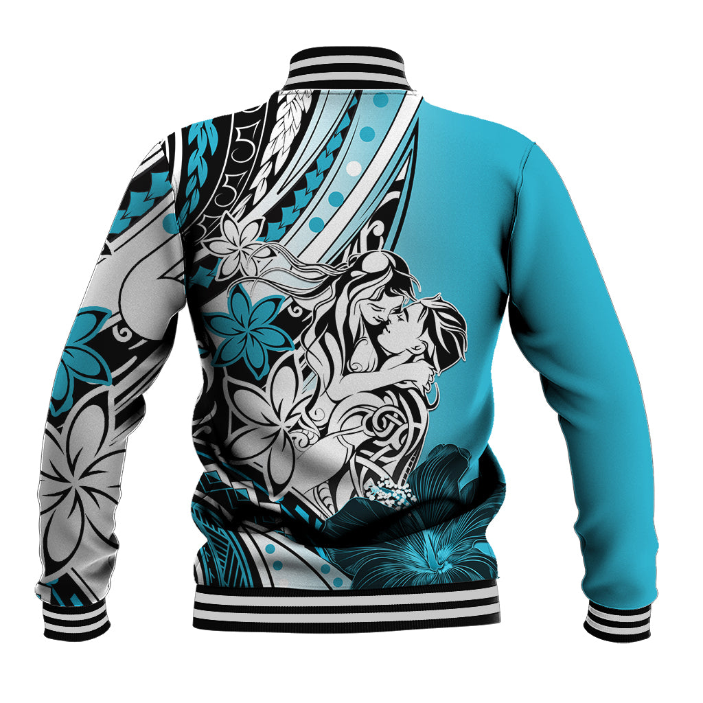 Polynesian Valentine Baseball Jacket Couple Floral Unique Sky Blue Version LT01 - Polynesian Pride