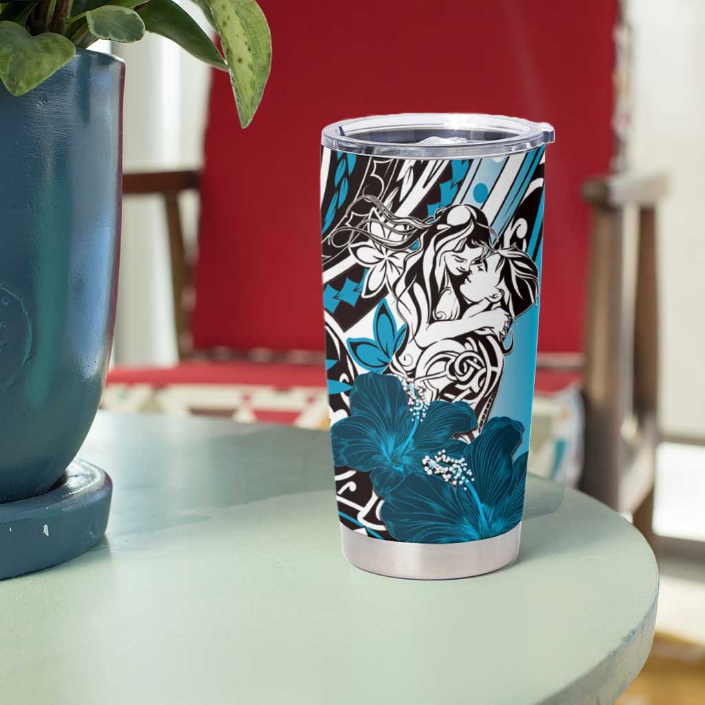 Polynesian Valentine Tumbler Cup Couple Floral Unique Sky Blue Version