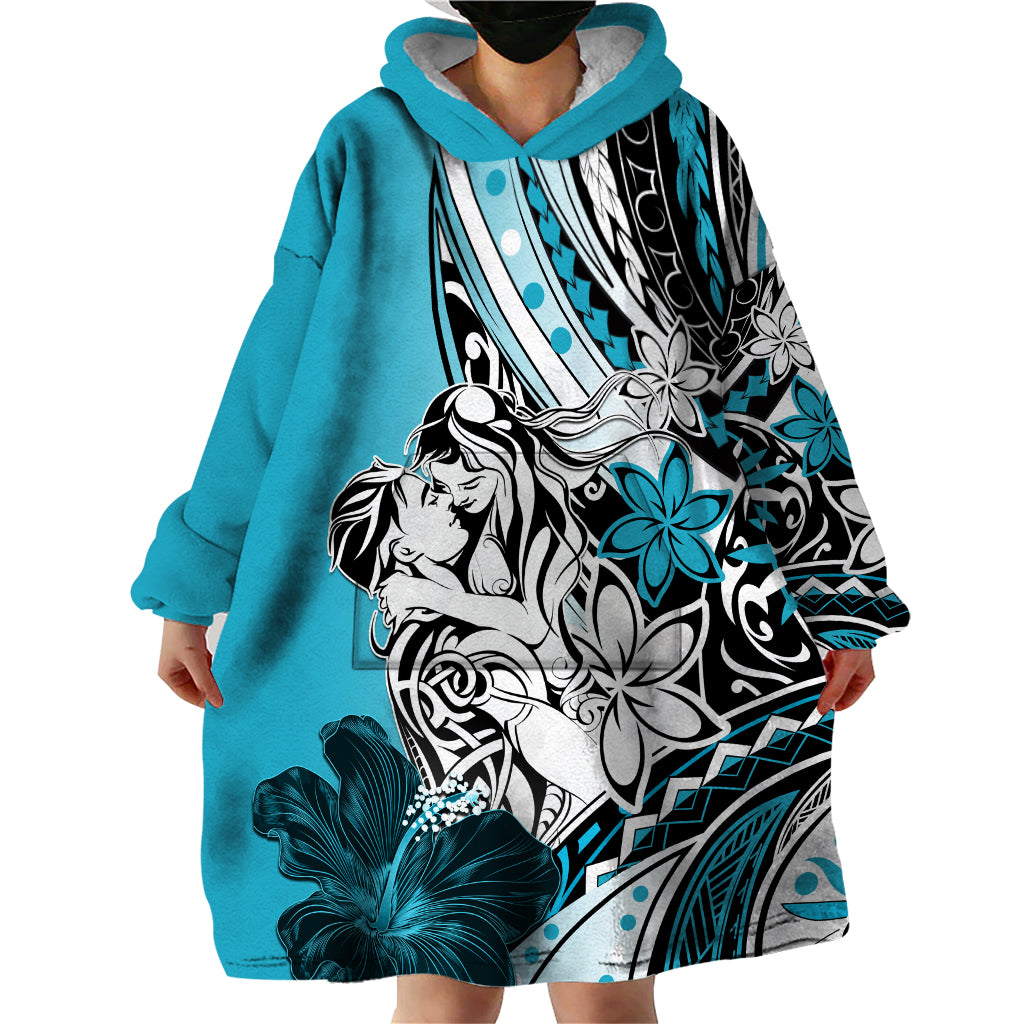 Polynesian Valentine Wearable Blanket Hoodie Couple Floral Unique Sky Blue Version LT01 - Polynesian Pride