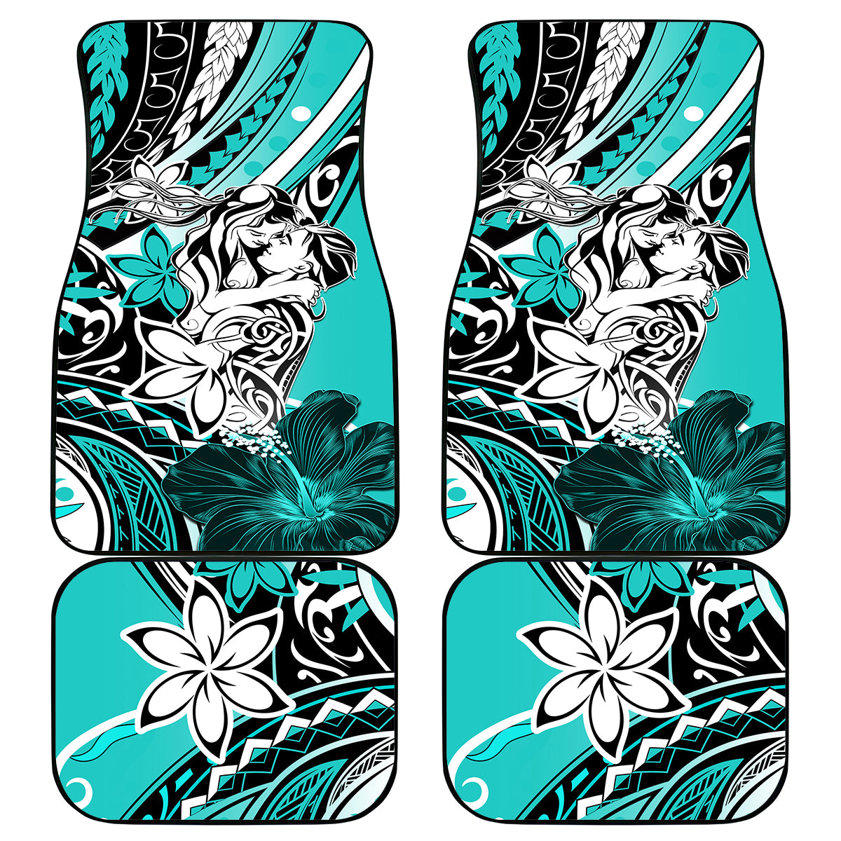 Polynesian Valentine Car Mats Couple Floral Unique Turquoise Version LT01 Turquoise - Polynesian Pride