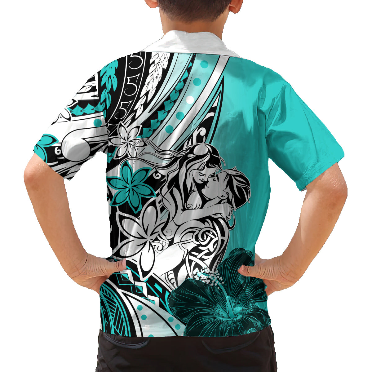 Polynesian Valentine Family Matching Summer Maxi Dress and Hawaiian Shirt Couple Floral Unique Turquoise Version LT01 - Polynesian Pride