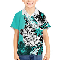Polynesian Valentine Family Matching Summer Maxi Dress and Hawaiian Shirt Couple Floral Unique Turquoise Version LT01 Son's Shirt Turquoise - Polynesian Pride