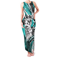 Polynesian Valentine Family Matching Tank Maxi Dress and Hawaiian Shirt Couple Floral Unique Turquoise Version LT01 Mom's Dress Turquoise - Polynesian Pride