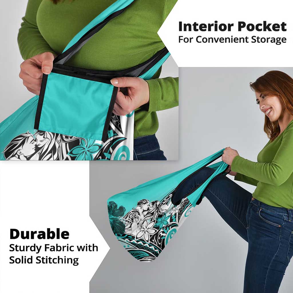 Polynesian Valentine Grocery Bag Couple Floral Unique Turquoise Version
