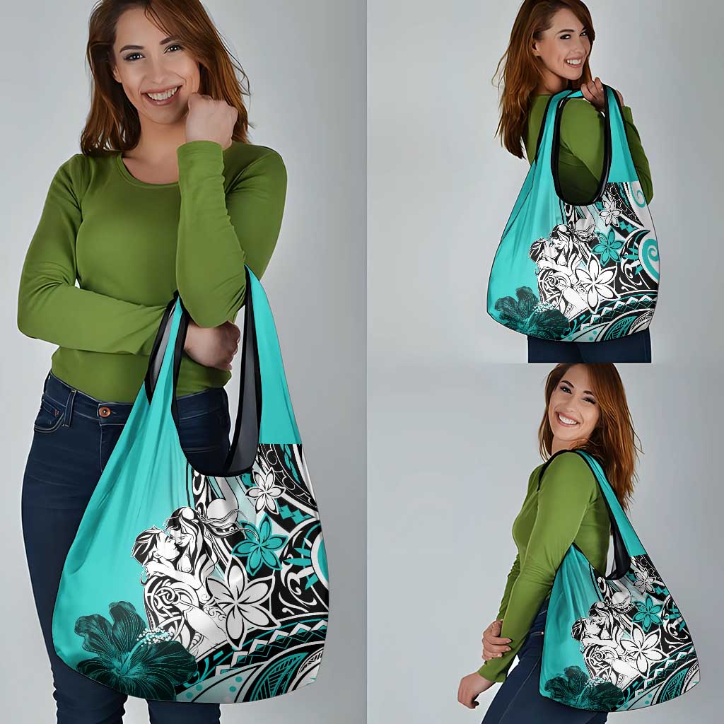 Polynesian Valentine Grocery Bag Couple Floral Unique Turquoise Version