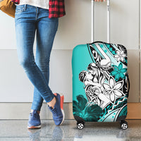 Polynesian Valentine Luggage Cover Couple Floral Unique Turquoise Version LT01 - Polynesian Pride