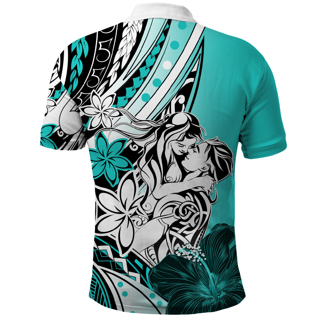 Polynesian Valentine Polo Shirt Couple Floral Unique Turquoise Version LT01 - Polynesian Pride