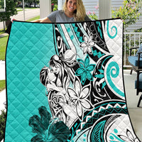 Polynesian Valentine Quilt Couple Floral Unique Turquoise Version LT01 Turquoise - Polynesian Pride