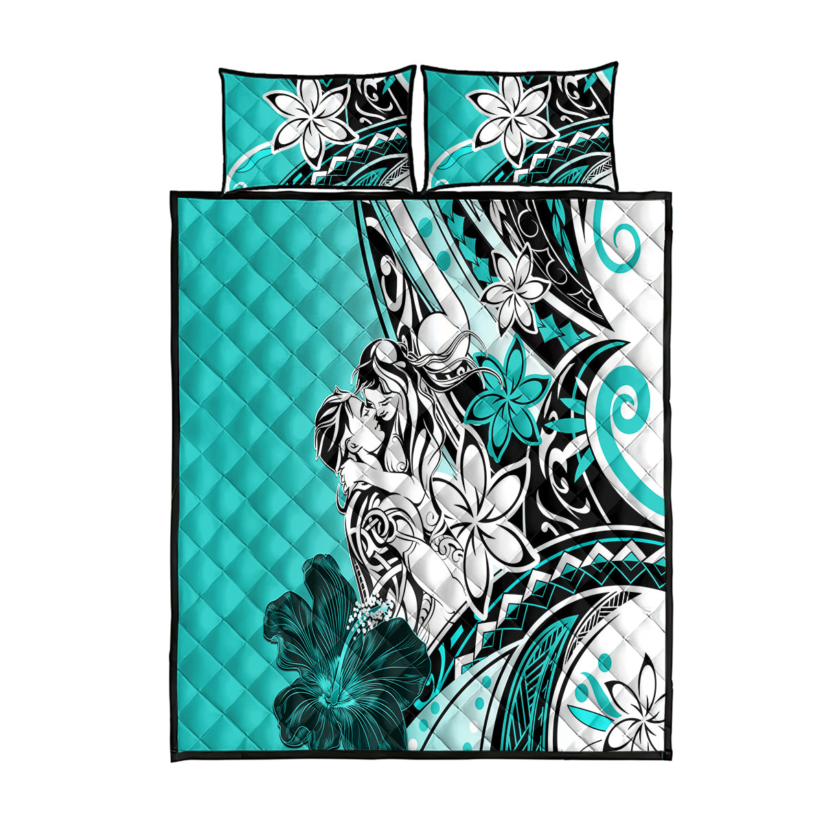 Polynesian Valentine Quilt Bed Set Couple Floral Unique Turquoise Version LT01 Turquoise - Polynesian Pride