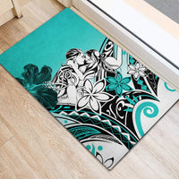 Polynesian Valentine Rubber Doormat Couple Floral Unique Turquoise Version LT01 - Polynesian Pride