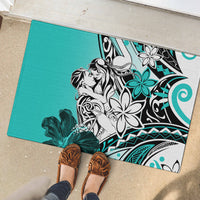 Polynesian Valentine Rubber Doormat Couple Floral Unique Turquoise Version LT01 - Polynesian Pride