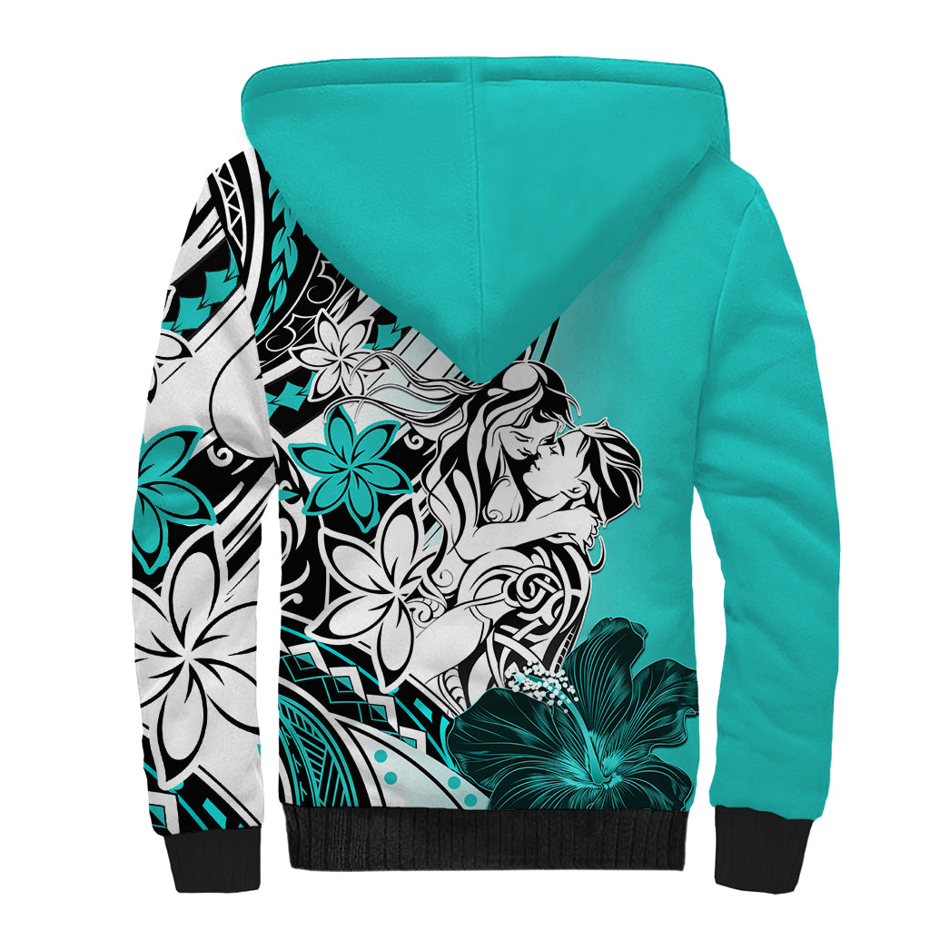 Polynesian Valentine Sherpa Hoodie Couple Floral Unique Turquoise Version LT01 - Polynesian Pride