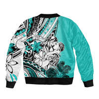 Polynesian Valentine Sleeve Zip Bomber Jacket Couple Floral Unique Turquoise Version LT01 - Polynesian Pride