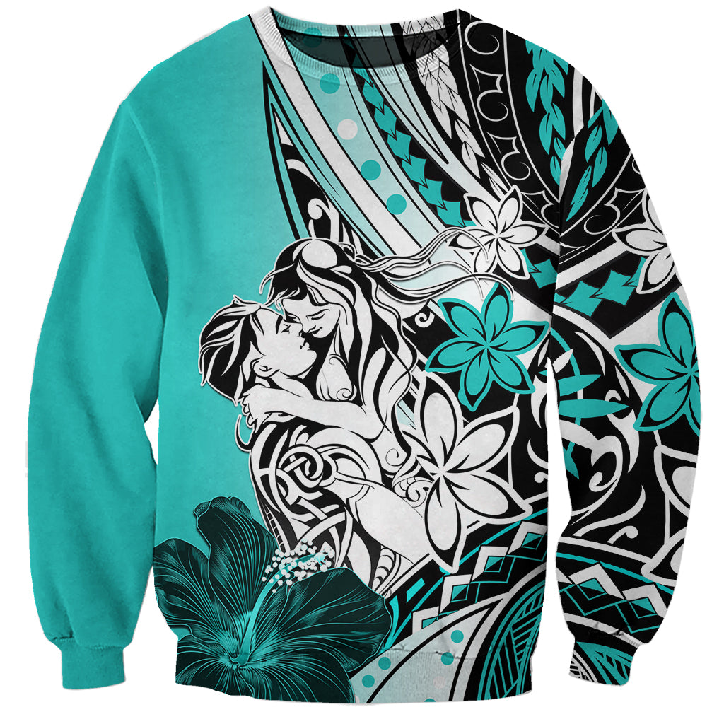 Polynesian Valentine Sweatshirt Couple Floral Unique Turquoise Version LT01 Unisex Turquoise - Polynesian Pride