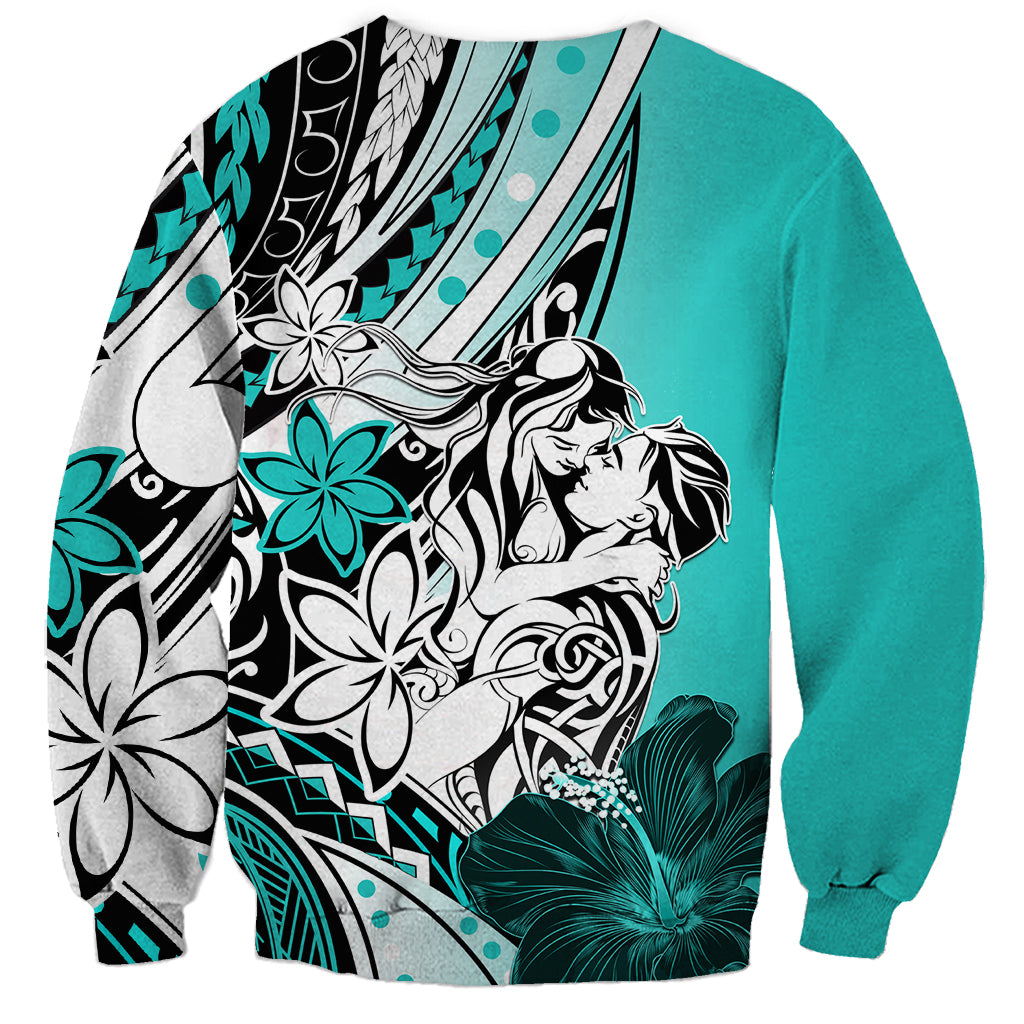 Polynesian Valentine Sweatshirt Couple Floral Unique Turquoise Version LT01 - Polynesian Pride